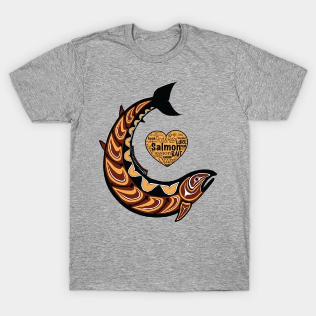 Pacific Northwest Salmon in gold and maroon T-Shirt by StephJChild